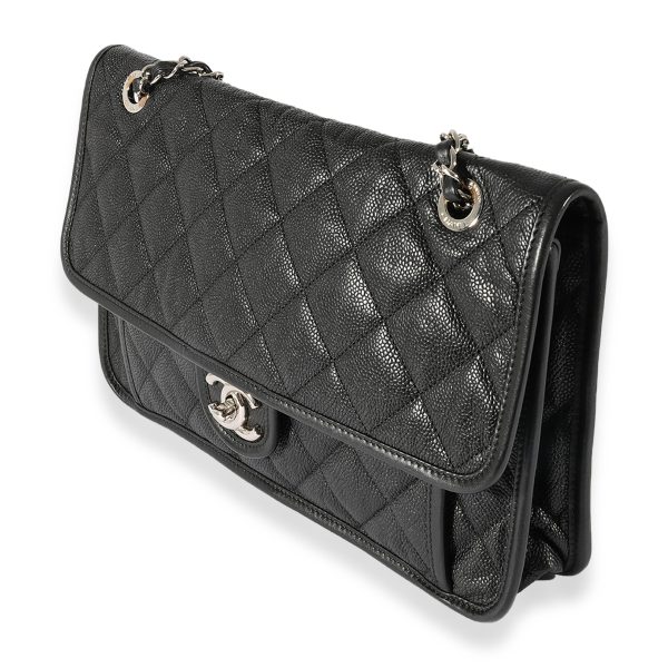 125106 sv Chanel Black Quilted Caviar Large French Riviera Flap Bag