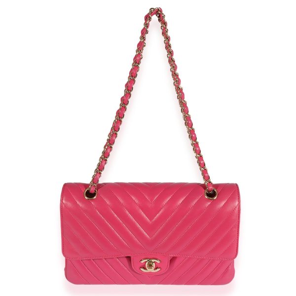 125271 bv Chanel Fuchsia Chevron Quilted Calfskin Classic Medium Double Flap