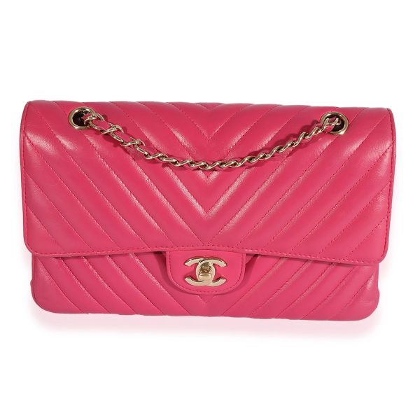 125271 fv Chanel Fuchsia Chevron Quilted Calfskin Classic Medium Double Flap