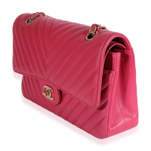 125271 sv Chanel Fuchsia Chevron Quilted Calfskin Classic Medium Double Flap