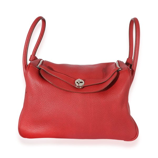 125373 fv Hermès Rouge Grenat Clémence Leather Lindy 34 PHW