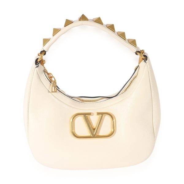 125451 fv Valentino White Calfskin Stud Sign Hobo