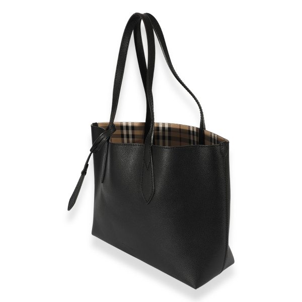 125488 sv 5cfa92d5 9193 47fb ac41 3508f3113a32 Burberry Black Leather Haymarket Canvas Small Reversible Tote