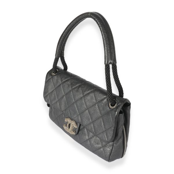 125645 sv 2ee7e1e9 affb 4d64 8272 3a6b4ec64c6d Chanel Black Quilted Calfskin Encrusted CC Rope Flap Bag