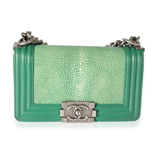 125757 fv 1a454cae ea06 42e4 bce5 855b116f581f Chanel Green Stingray Lambskin Small Boy Bag