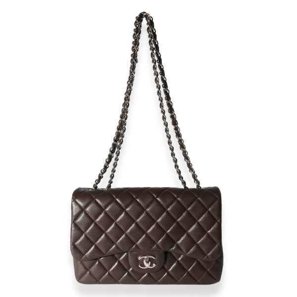 125782 bv Chanel Brown Caviar Leather Classic Jumbo Singl Flap