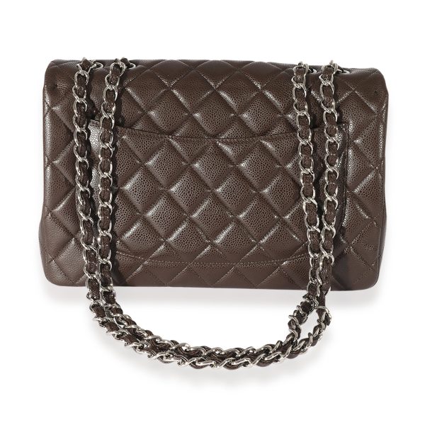 125782 stamp Chanel Brown Caviar Leather Classic Jumbo Singl Flap