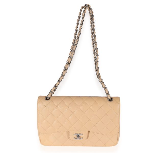 125840 bv Chanel Beige Quilted Caviar Jumbo Classic Double Flap Bag