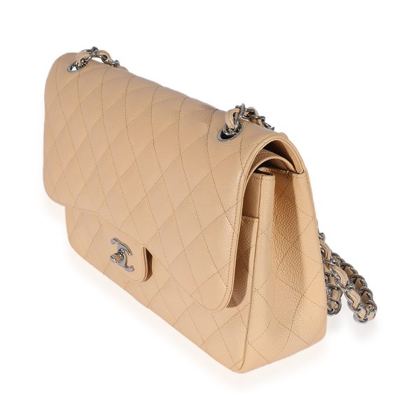 125840 sv Chanel Beige Quilted Caviar Jumbo Classic Double Flap Bag