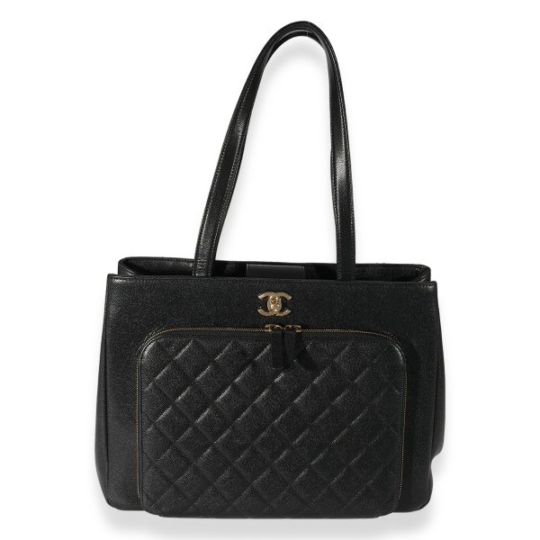 126270 fv Chanel Black Quilted Caviar Large Business Affinity Tote