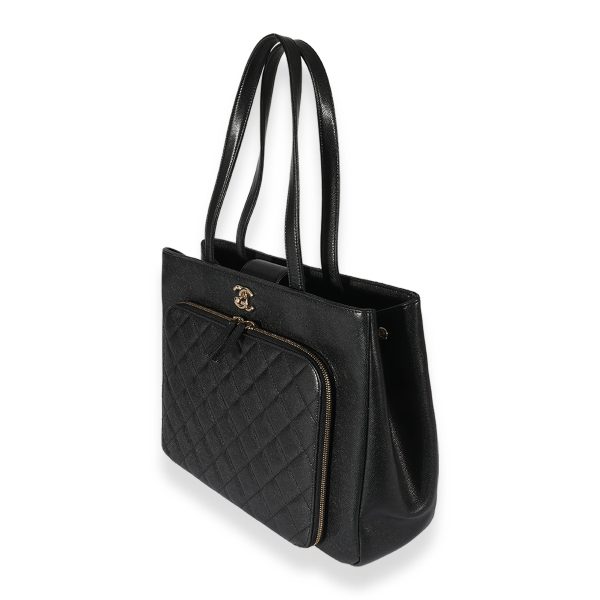 126270 sv Chanel Black Quilted Caviar Large Business Affinity Tote