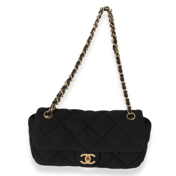 126315 bv Chanel Black Quilted Jersey East West Flap Bag