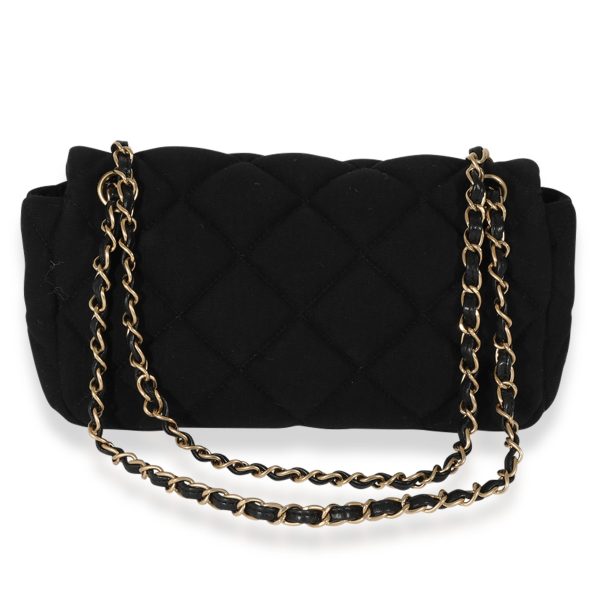 126315 pv Chanel Black Quilted Jersey East West Flap Bag