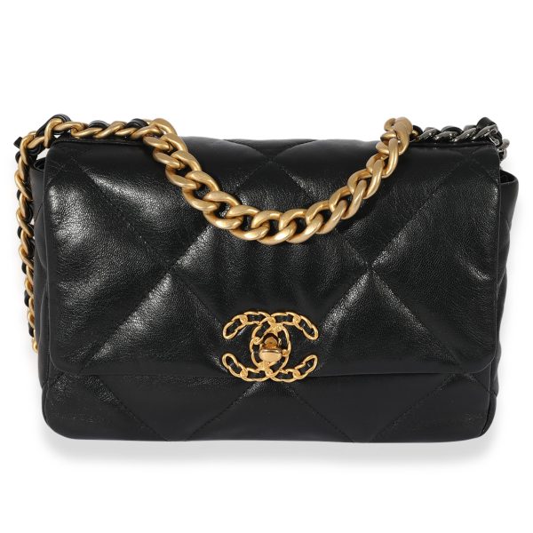 126495 fv Chanel Black Goatskin Small Chanel 19 Flap Bag