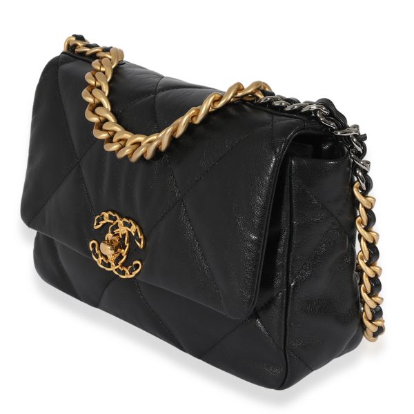 126495 sv Chanel Black Goatskin Small Chanel 19 Flap Bag