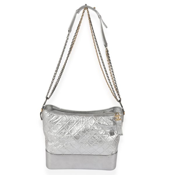 126527 bv Chanel Silver Quilted Aged Calfskin Large Gabrielle Hobo