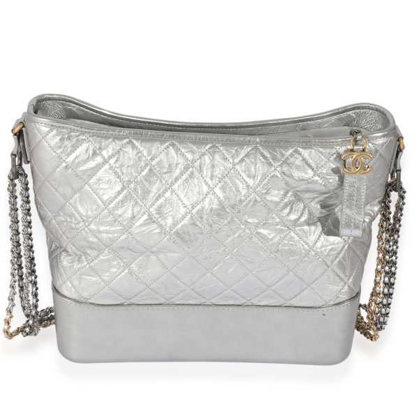 126527 fv Chanel Silver Quilted Aged Calfskin Large Gabrielle Hobo