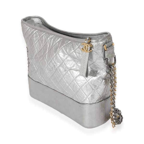 126527 sv Chanel Silver Quilted Aged Calfskin Large Gabrielle Hobo