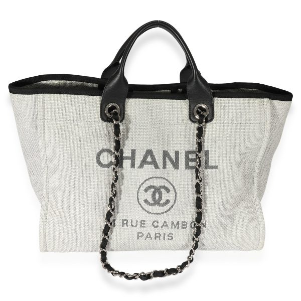 127348 fv Chanel Grey Black Canvas Large Deauville Tote