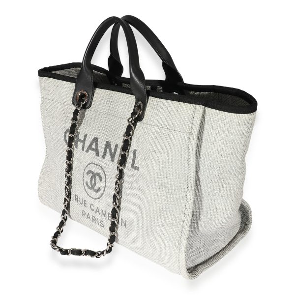 127348 sv Chanel Grey Black Canvas Large Deauville Tote