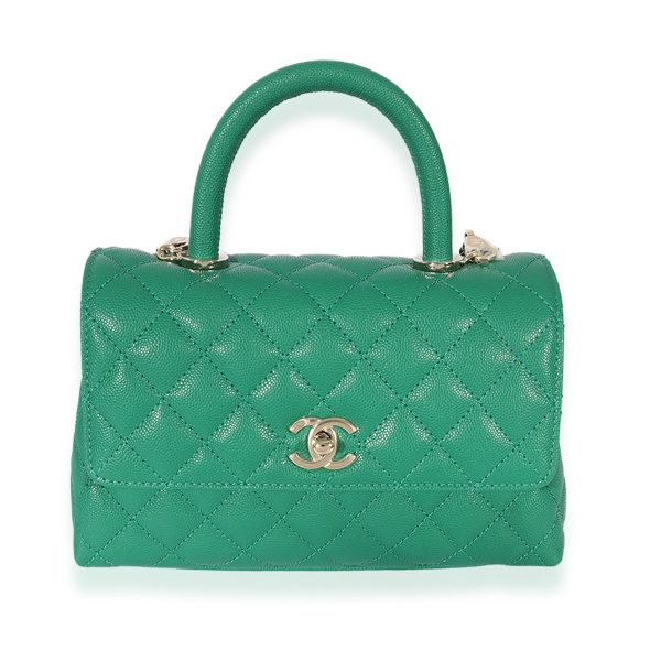 127480 fv Chanel 22A Green Quilted Caviar Mini Coco Top Handle Flap Bag