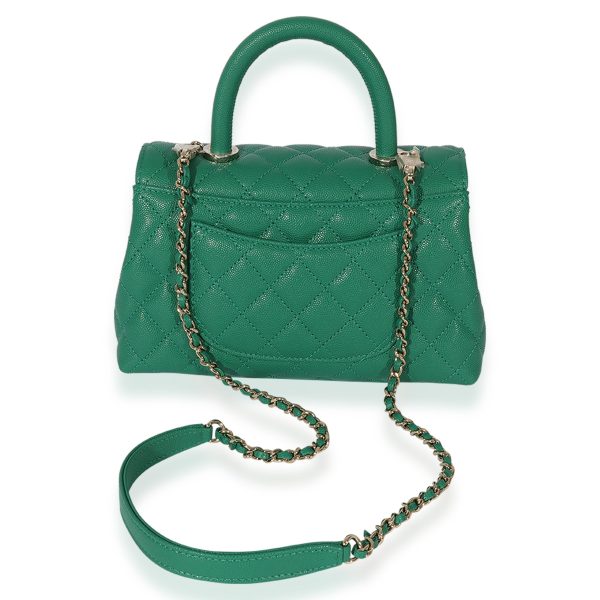 127480 pv Chanel 22A Green Quilted Caviar Mini Coco Top Handle Flap Bag