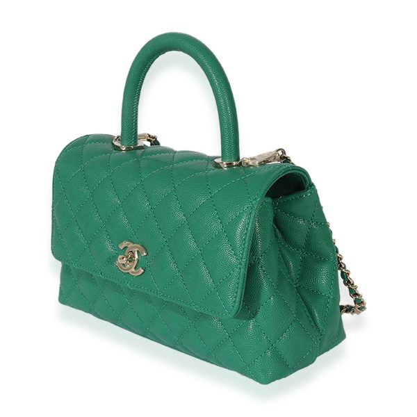 127480 sv Chanel 22A Green Quilted Caviar Mini Coco Top Handle Flap Bag