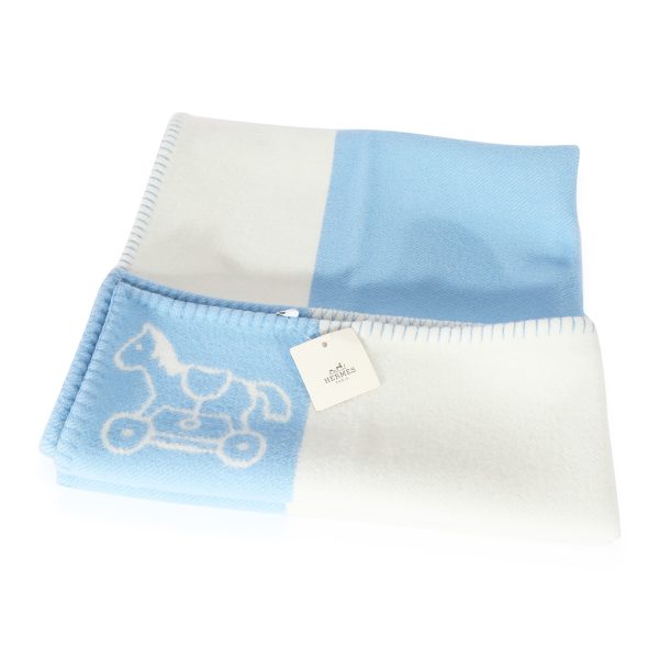 127572 fv Hermès Bleu Glacier Wool Adada Avalon Baby Blanket