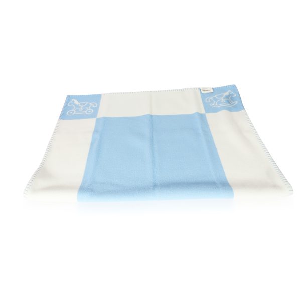 127572 sv Hermès Bleu Glacier Wool Adada Avalon Baby Blanket