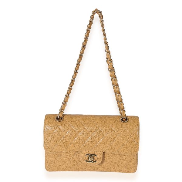 127585 bv Chanel Beige Quilted Caviar Small Classic Double Flap Bag