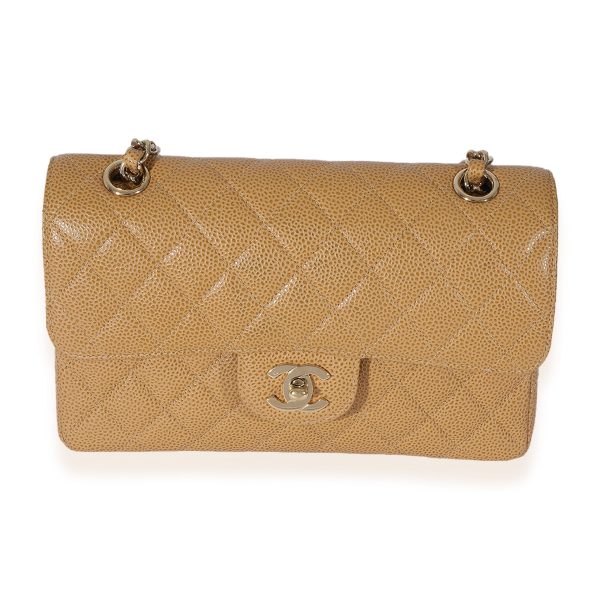 127585 fv Chanel Beige Quilted Caviar Small Classic Double Flap Bag