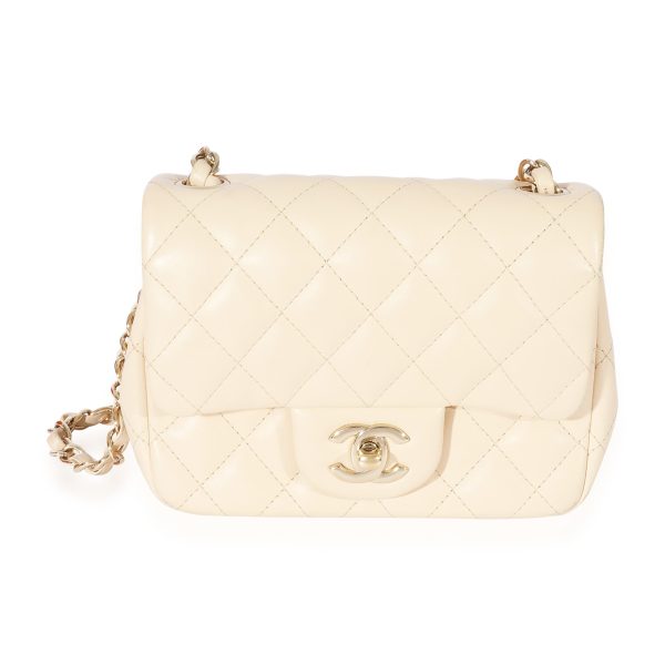 127695 fv Chanel Beige Quilted Lambskin Mini Square Classic Flap Bag