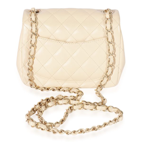 127695 pv Chanel Beige Quilted Lambskin Mini Square Classic Flap Bag