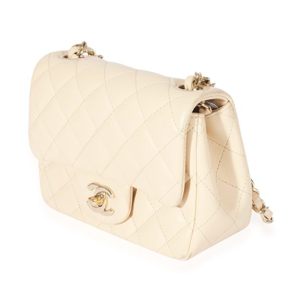 127695 sv Chanel Beige Quilted Lambskin Mini Square Classic Flap Bag