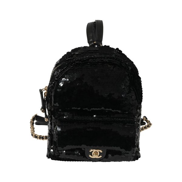 127888 fv Chanel Black Sequin Lambskin Small Backpack