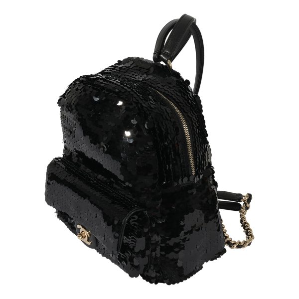 127888 sv Chanel Black Sequin Lambskin Small Backpack