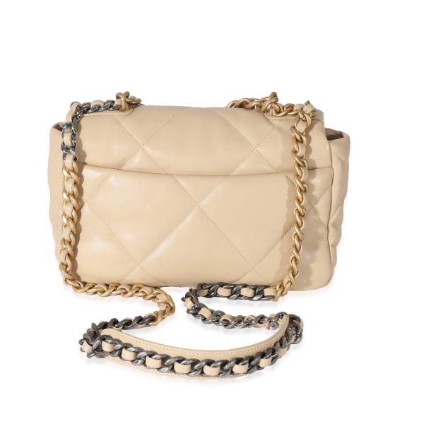 128091 pv Chanel Beige Quilted Lambskin Medium Chanel 19 Flap Bag