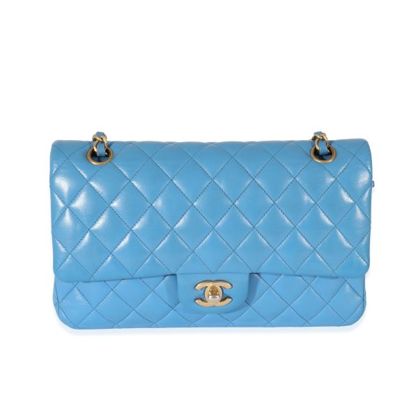 128242 fv Chanel Lambskin Blue Quilted Medium Double Flap Bag