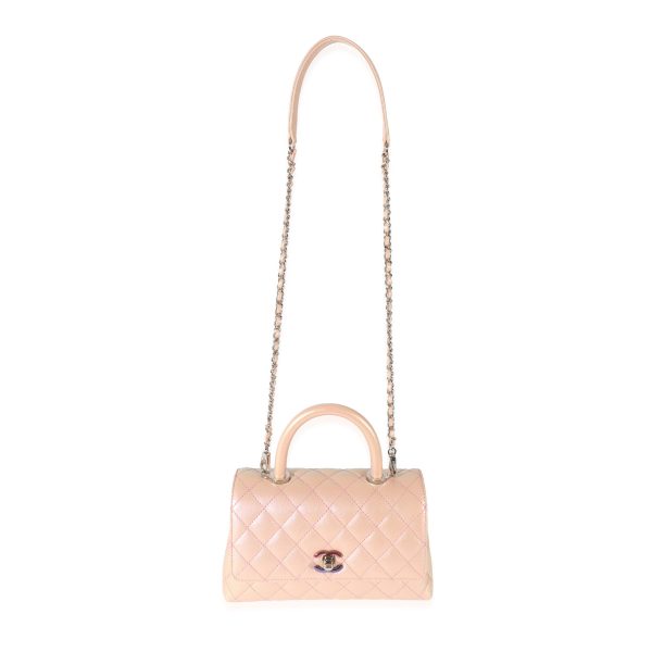 128514 bv Chanel Pink Iridescent Quilted Caviar Coco Top Handle