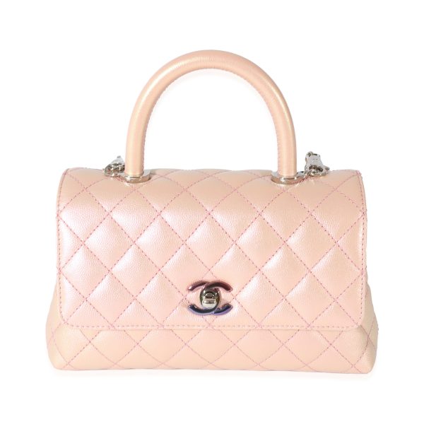 128514 fv Chanel Pink Iridescent Quilted Caviar Coco Top Handle