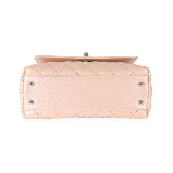 128514 stamp Chanel Pink Iridescent Quilted Caviar Coco Top Handle