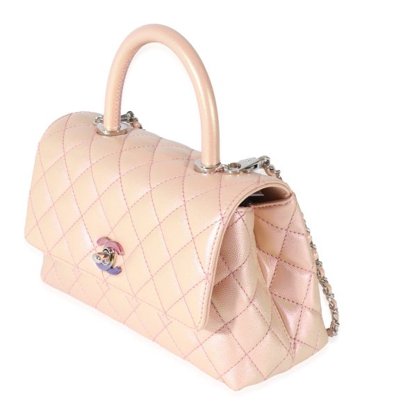 128514 sv Chanel Pink Iridescent Quilted Caviar Coco Top Handle