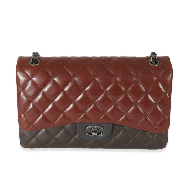 128532 fv Chanel Bi Color Quilted Lambskin Jumbo Double Flap Bag