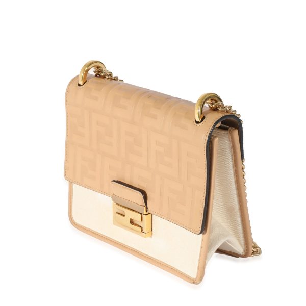 128562 sv Fendi Canvas Leather Beige Zucca Small U Kan Chain Bag