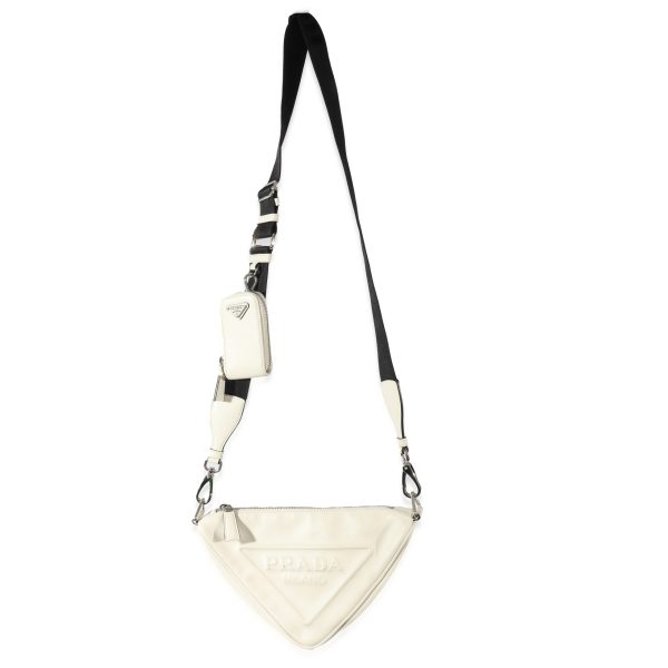 128615 bv Prada White Leather Triangle Crossbody Bag