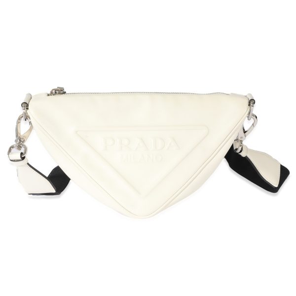 128615 fv Prada White Leather Triangle Crossbody Bag