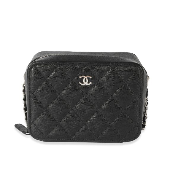 128621 fv Chanel Black Caviar Mini Chain Camera Clutch