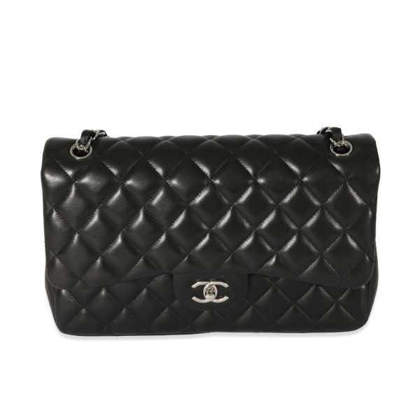 128668 fv Chanel Black Lambskin Jumbo Classic Double Flap