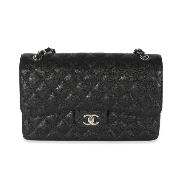 128682 fv Chanel Black Caviar Jumbo Classic Double Flap Bag