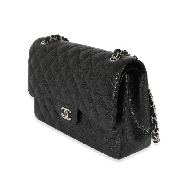 128682 sv Chanel Black Caviar Jumbo Classic Double Flap Bag